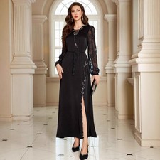 Muslim Women Abaya Satin Kaftan Long Dress Dubai Turkey Evening Party Rhinestone