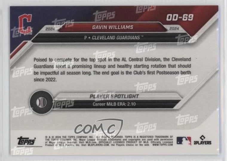 2024 Topps Now Road to Opening Day Gold Foil /24 Gavin Williams #OD-69 Rookie RC - Image 2 of 2