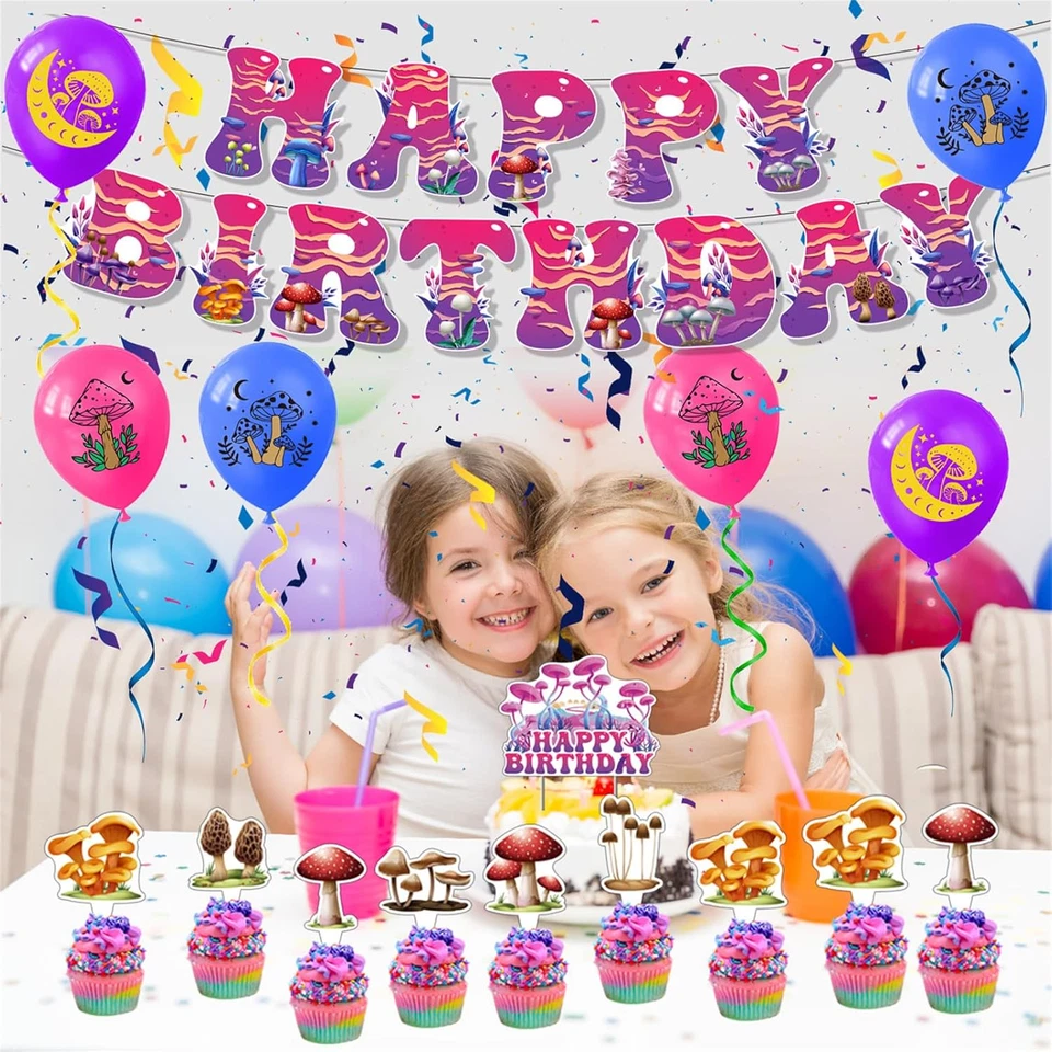 34 Pcs Fantasy Mushroom Birthday Party Decorations Set Jungle Mushroom Party Sup - Image 2 of 4