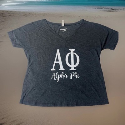 Women s UCLA Bruins Alpha Phi Sorority Logo V-neck Women s Small Shirt Gray Vtg.