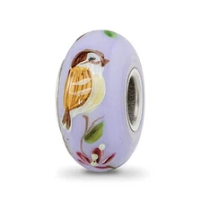 Fenton Hand Painted Sparrow Glass & Sterling Silver Bead Charm