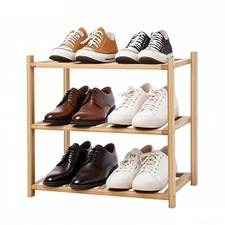 Small Shoe Rack Multipurpose 3 Tier Organizers Bamboo Shelfs for Shoes Plants