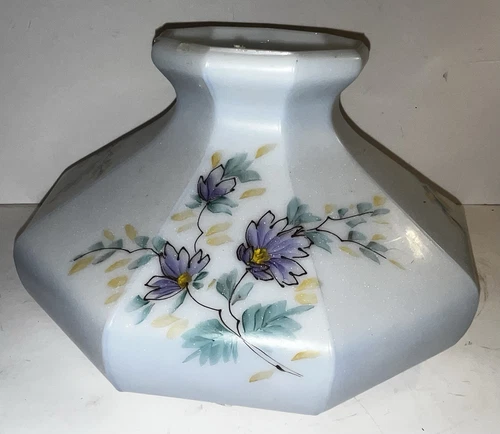 Vintage Blue Milk Glass Victorian Oil Lamp Shade Art Glass 10” Fitter Student