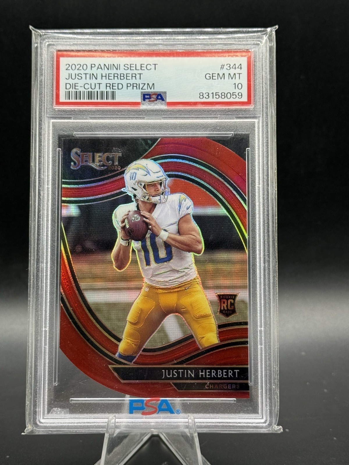 2020 Justin Herbert Select Red Prizm Die Cut Field Level PSA 10
