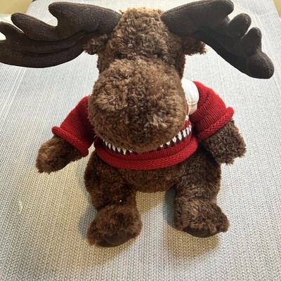 American Eagle Plush Moose with Red Sweater and Backpack