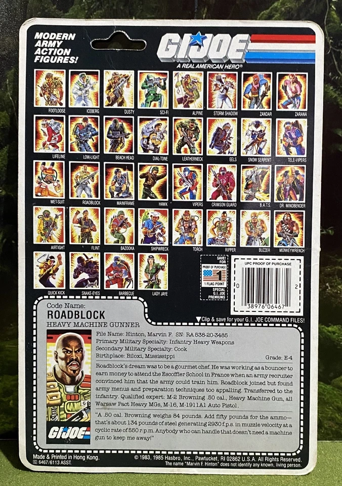 Vintage 1986 G.I. Tarjeta de archivo Joe ROADBLOCK v2 completa SIN CORTAR GI 86 G.I.Joe ARAH Foto 2 de 2