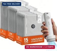 15 Pack Vacuum Storage Bags with Electric Pump for Travel Luggage Clothes T...