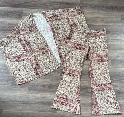 Chaser Kimono And Flowy Pant SET 34  Waist, Size L/XL Boho Tie Waist Flare Leg 