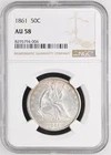 1861 Half Dollars Liberty Seated NGC AU-58