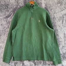 Vintage Polo Ralph Lauren Mens 1/4 Zip Sweater Large Green Pullover Preppy