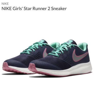 NIKE Girls' Star Runner Sneakers Navy Pink Silver Cu4644-500