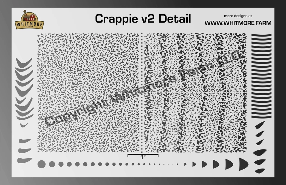 Crappie v2 Fine Detail Mesh Fishing Lure Airbrush Stencil - Mylar Reusable