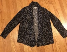 SUSAN GRAVER Cheetah Jaguar Leopard Silver Womens Blazer Jacket Coat Sz XXS  #