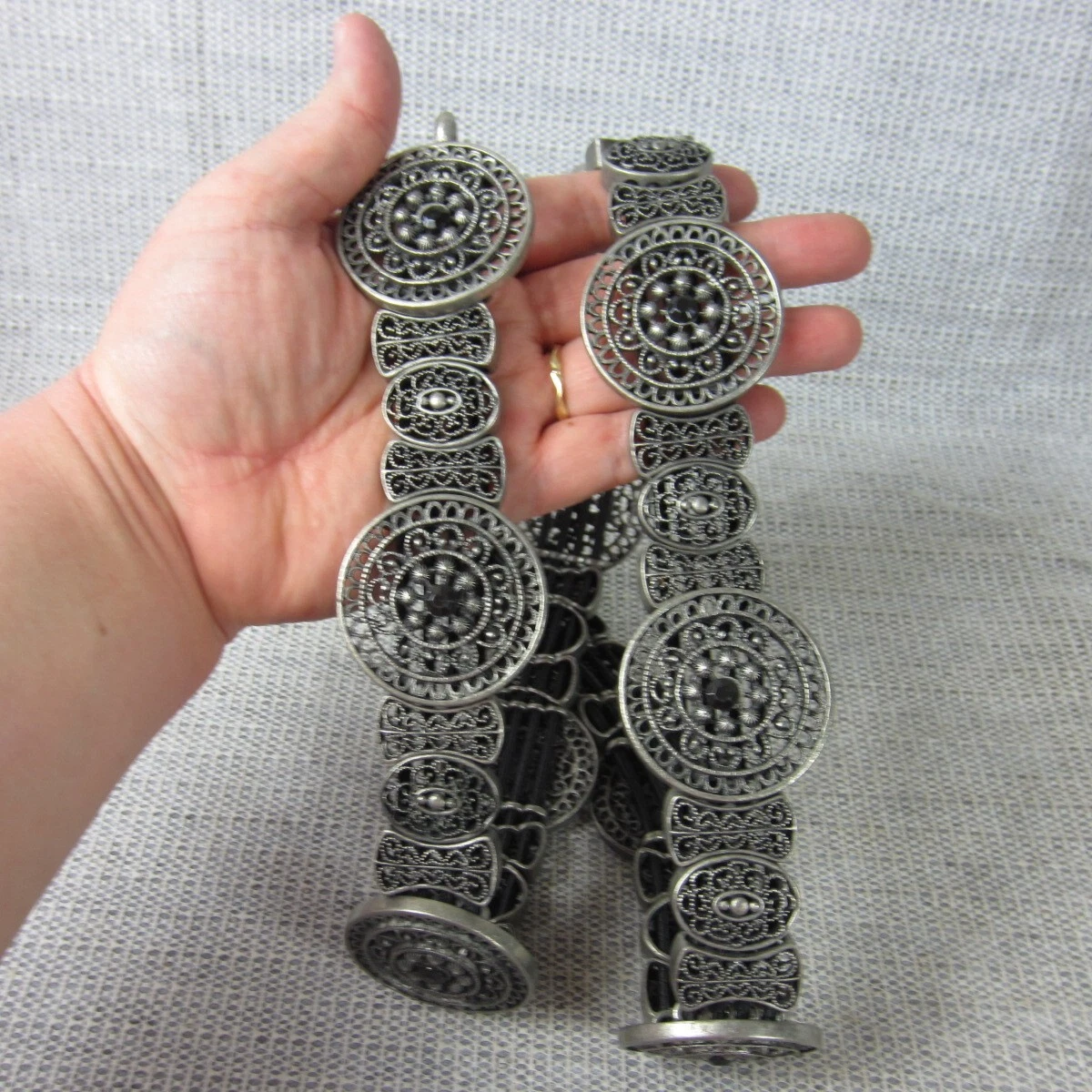 Concho Belt Women 40 Silver Medallion Western Cowgirl Country Stretch Large Boho Angel Ranch Women main image 2