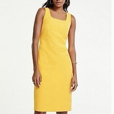 NEW W TAG Ann Taylor Petite Doubleweave Square Neck Sheath Mustard Yellow Dress