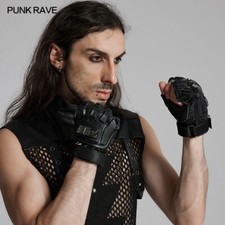 Punk Rave Men Black Gothic Cyber Punk Spike Armored Gloves
