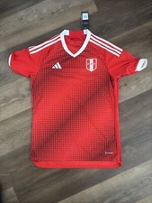 NWT MEN'S ADIDAS PERU FPF AWAY JERSEY RED/WHITE SOCCER V-NECK SZ Medium