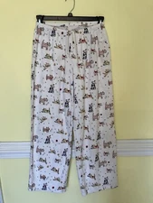 Plow & Hearth Womens Ivory Flannel Puppy Dog Print Sleep Pants Pajama Bottoms
