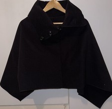 Lana Highland Wool Black Collared Poncho Wrap Jacket Black Italian Made One Size