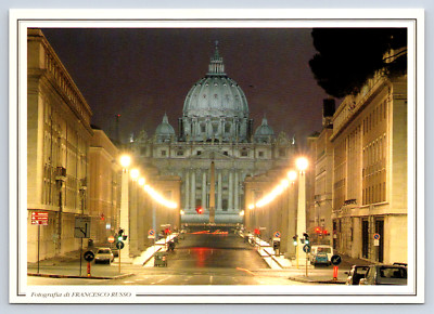 Vintage Postcard Basilica Di San Pietro Rome Italy Night Lights