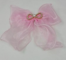 Pink Color Bow Hair Clip with Charm, Hair Accessory, 1pc