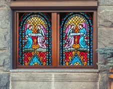 3D Church Multicol D43 Window Film Print Sticker Cling Stained Glass UV Block An