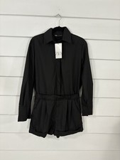 NEW ZARA WOMAN BLACK SHIRT STYLE PLAYSUIT ROMPER LONG SLEEVE SIZE S Y1024