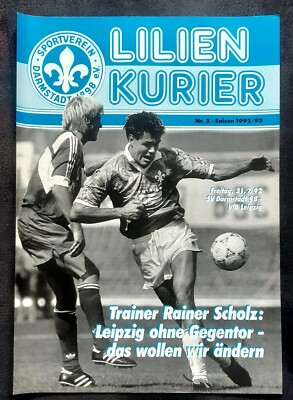 Programme 92/93 SV Darmstadt 98 VFB Leipzig 2nd League 1.FC Lok Leipzig Football GDR