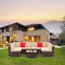 7PCS Outdoor Patio Sectional Furniture PE Wicker Rattan Sofa Set Garden Yard US