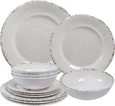 Farmhouse Melamine Dinnerware Sets,12 Pieces Dishes Dinnerware Set
