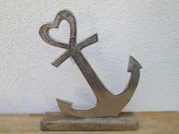 Aufsteller Anker Auf Mangoholz Sockel Aus Metall Silber (B/H/T) 23X30X5Cm Deko