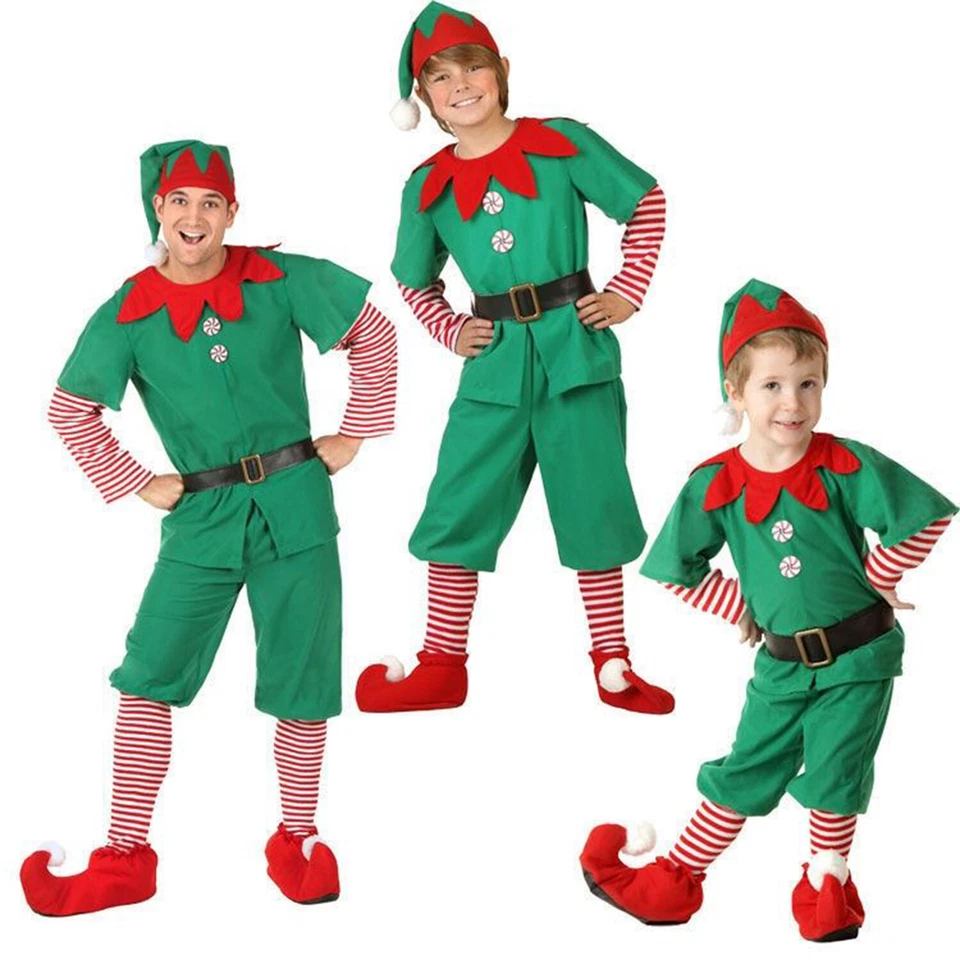 ADULTS & KIDS ELF COSTUME CHRISTMAS SANTAS LITTLE HELPER XMAS PARTY FANCY DRESS- - Image 3 of 4