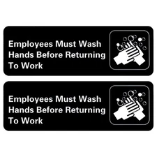 Employees Must Wash Hands Sign 3 by 9 for Restaurant's Restroom & Kitchen 2-Pack