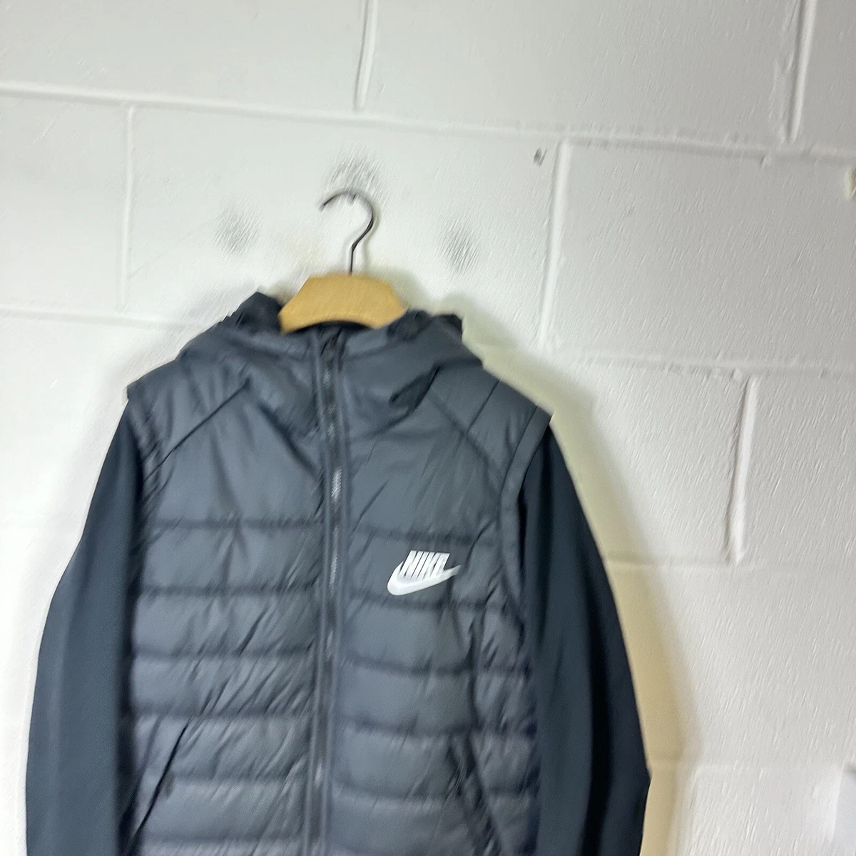 Nike Jacket Mens Large Black Puffer Hybrid Coat Gilet Swoosh