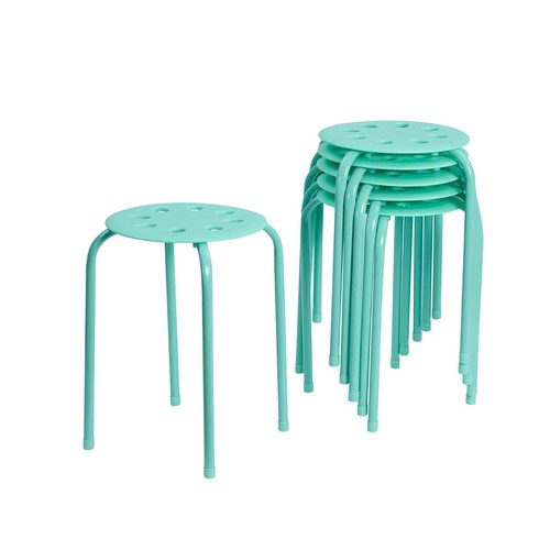 Stackable Metal Stools Set of 6 Counter Height Barstools Patio Backless Chair - Picture 8 of 48