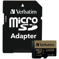 Verbatim - 44034 - 64GB Pro Plus 600X microSDHC Memory Card with Adapter, UHS-I