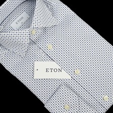 ETON Blue Geometric SLIM FIT Spread Collar Cotton Dress Shirt 15 NWT