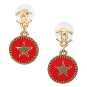 Authentic Chanel Cc Star Dangle Metal With Enamel Gold Gold_Plated Earrings Jewelry