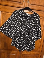 Counterparts Women's Navy Polka Dot Blouse with 3/4 Bell Sleeves Size L NWOT 