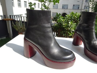 ERNESTO DOLANI Damen Plateau Schuhe Stiefel Leder Schwarz Italy Gr.38 Neuw