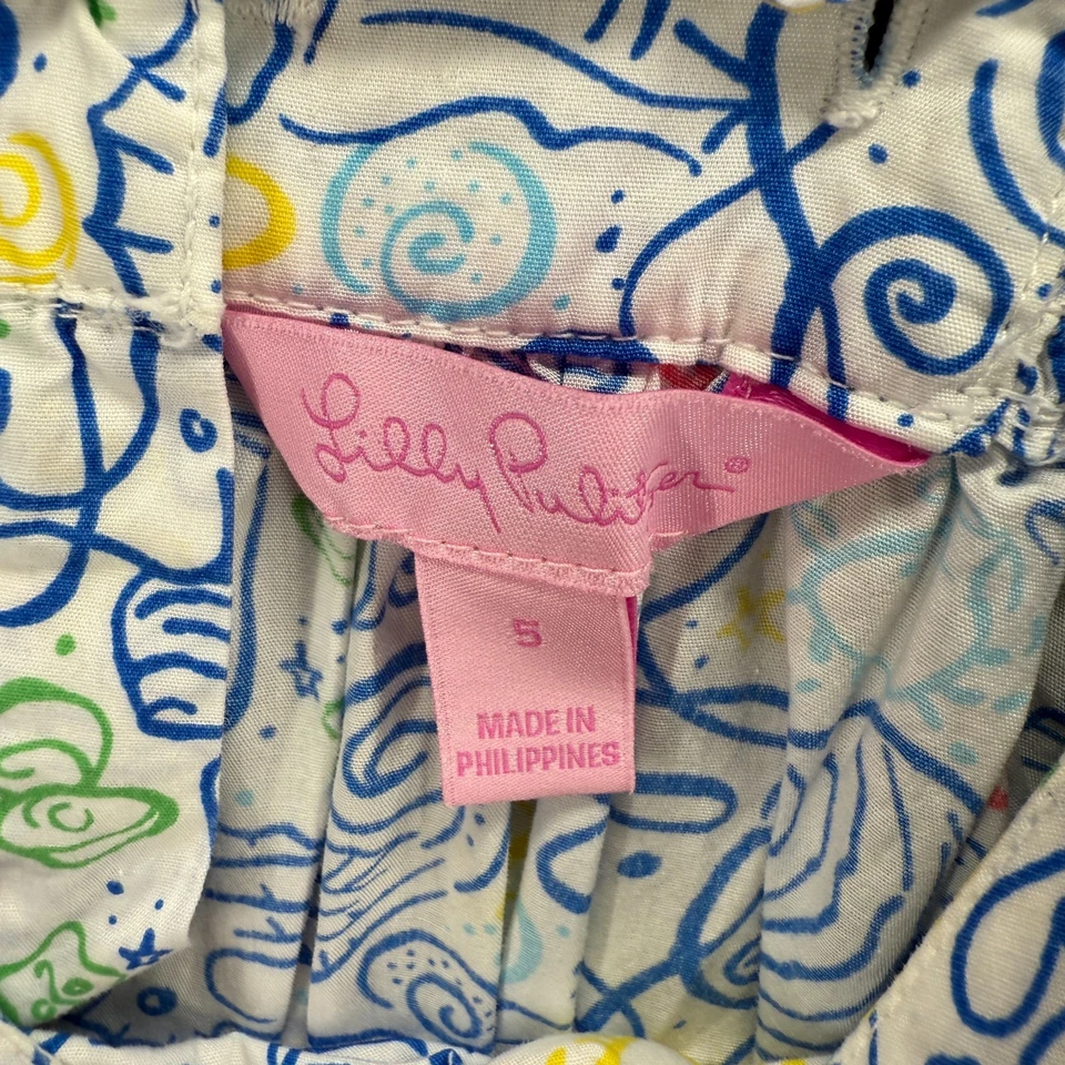 Lilly Pulitzer Dress Girls S Small Blue Sea Print Sheath Short Sleeveless Cotton - Image 3 of 4