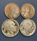 1910 & 1913 Lincoln Wheat Cents + 2 Dateless Buffalo Nickels – 4-Coins