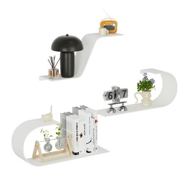 White Floating Shelves Set of 3, White Metal Decor, Unique Mounted Floating S...
