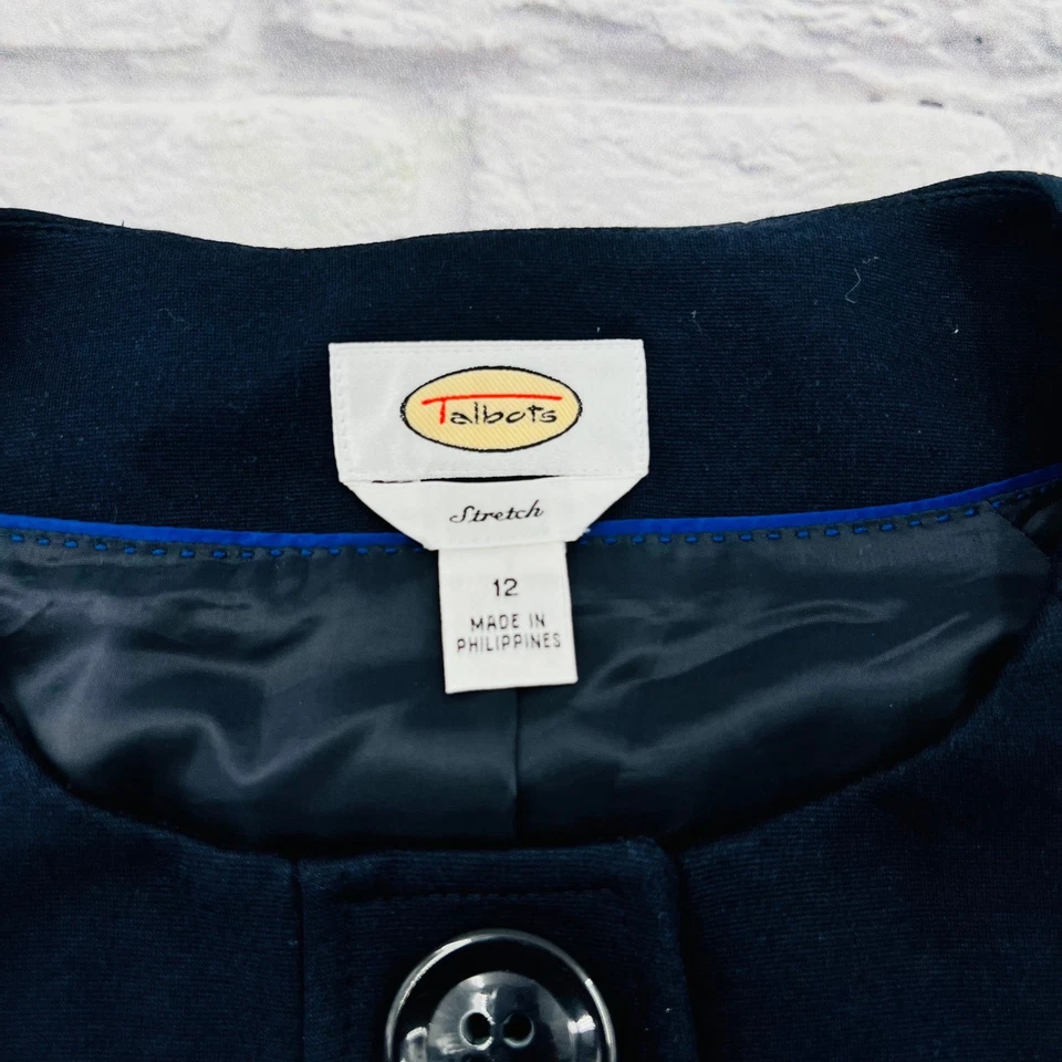 Talbots Womens Blazer Size 12 Dark Blue Belted Cardigan Jacket Elegant Stylish - Image 3 of 4
