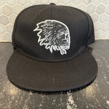 Native American Indian Skull Chief Black Baseball Hat Flat Bill Snap Back