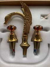 Gold Bathroom widespread 3 Holes Sink Swan Faucet Basin Mixer tap Crystal Handle