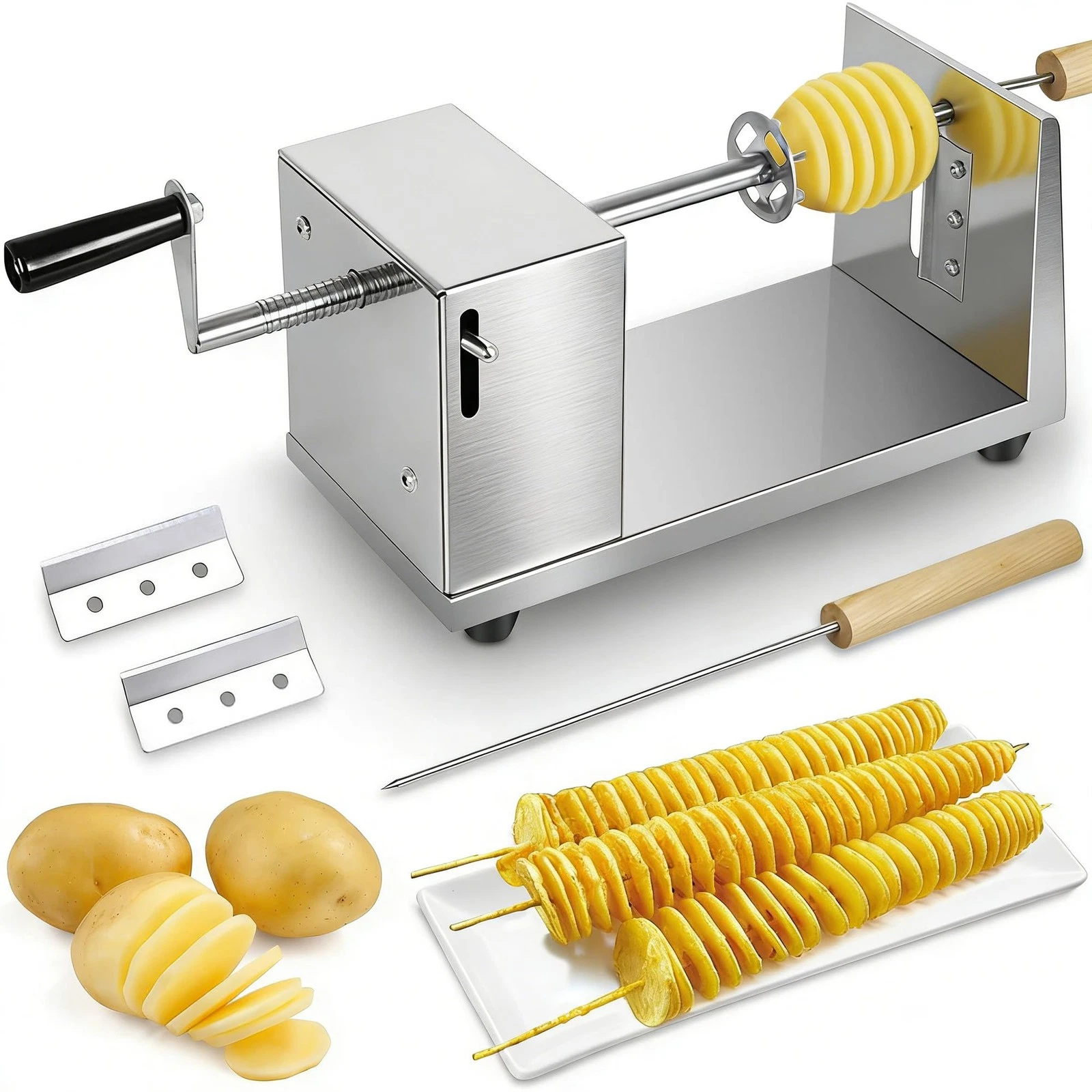 Tornado Potato Spiral Cutter, Manual Stainless Steel Potatoes Twister Slicer