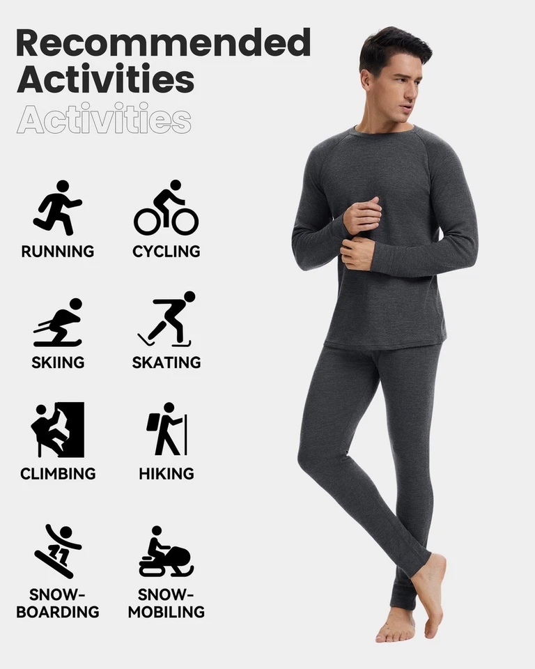Men's 100% Merino Wool Base Layer Sets - Lightweight Thermal Underwear Gifts ... - Image 4 of 4