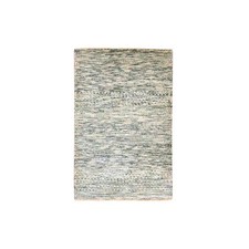 2'x3' Beige Undyed Natural Wool Modern Grass Design Hand Knotted Mat Rug R76583