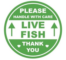 2 inch 300 PCS Green Live Fish Handle with Care Labels Waterproof Stickers Sh...